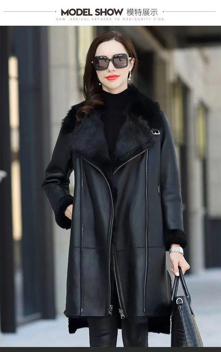 Oversized 6XL Thicken PU Leather Jacket Women's 2026 Winter Warm Faux Mink Fur Coat Female Loose Windproof Parka Long Overcoat