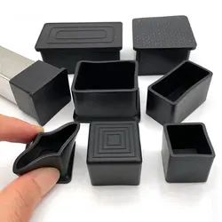 Black Square PVC Rubber Chair Leg Cap Chair Table Leg Furniture Pipe End Cap Table Leg Cap Anti-slip Floor Protection Pipe Plug