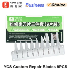 YCS Custom Repair Knife Blades 9Pcs Engraving Metal Non-Slip Mobile Phone PCB Electronic Component Repair Blades Hand Tools Sets