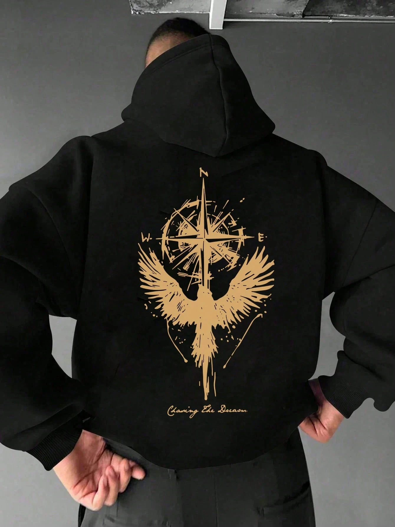 2026 New Unisex Oversized Hoodie Compass Wings Eagle Back Print Streetwear Men Women Autumn Winter Pullover Sweatshirt