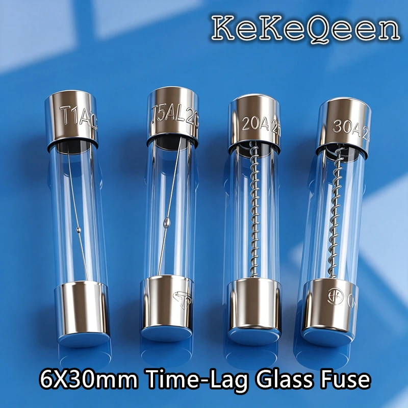 6X30mm Time-Lag Glass Fuse 250V T0.5A T1A T2A T3A T4A T5A T6A T8A T10A T12A T15A T20A T30A  6*30mm Slow Circuit Breaker