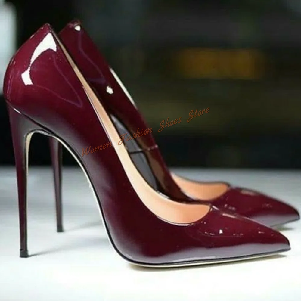 

Claret Pointed Toe Patent leather Pumps Slip on High Heel Shoes for Women Evening Party Heels 2024 New Zapatos Para Mujere