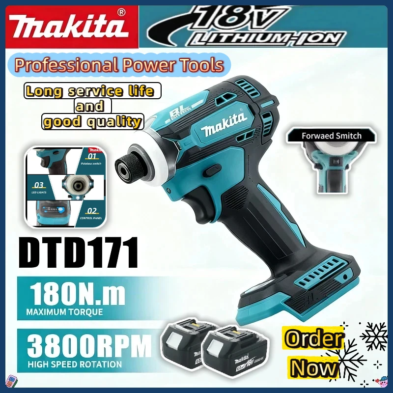 Makita Original DTD171 18v Impact Driver Cordless Brushless Electric Screwdriver Rechargable Drill Driver Makita Power Tool