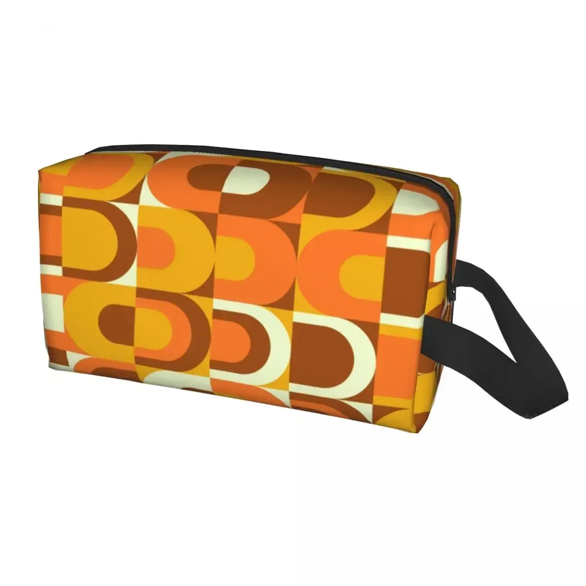 70s Pattern Retro Inustrial In Orange And Brown Tones Toiletry Bag Fashion Geometric Colorful Cosmetic Makeup Organizer