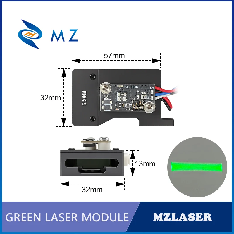 Green Line Laser Diode Module 520nm Low Divergence 10-60mW 5V Industrial Grade for Woodworking - Parallel Line Cutting Tool