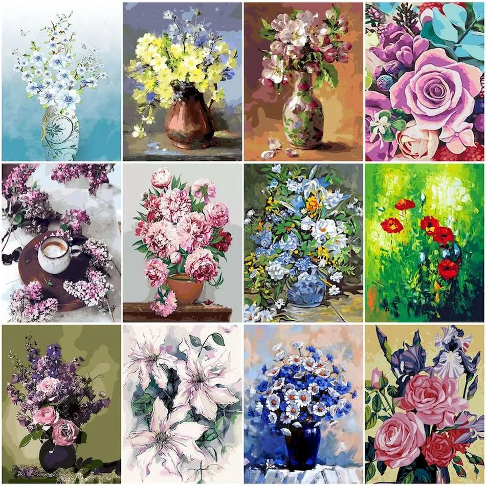 

RUOPOTY Painting By Numbers On Canvas With Frame Flower Canvas Art Painting Picture Drawing For Handiwork Living Room Decoration