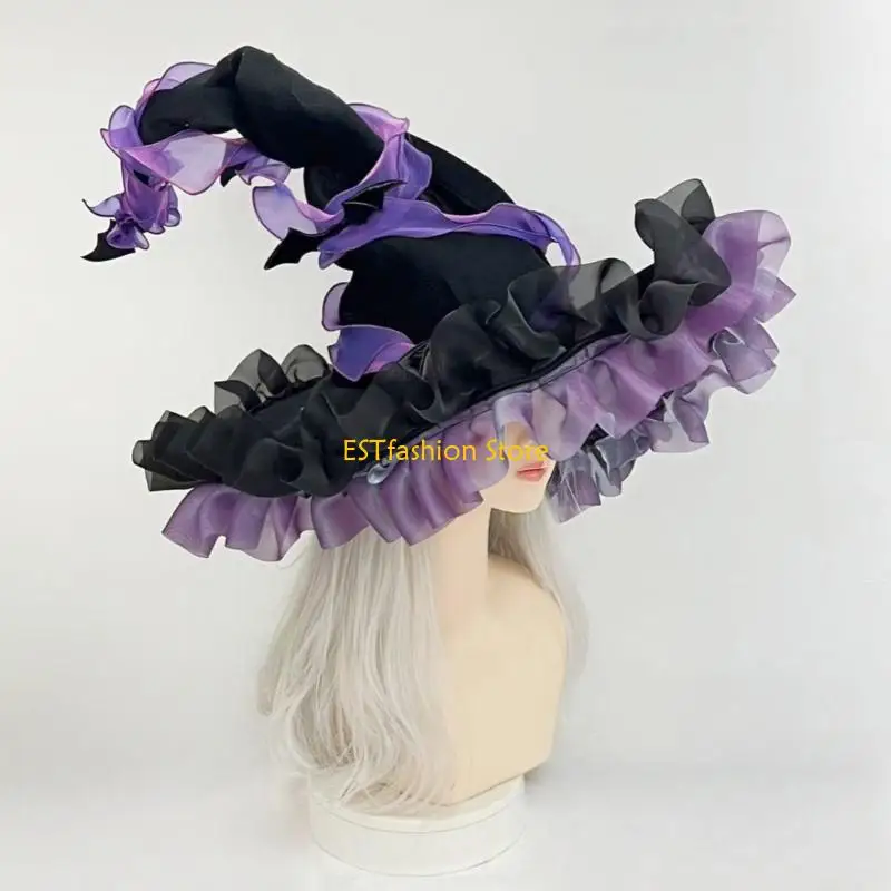 Y5GC Portable Witch Hat For Halloween Parties Elastic Adjustable Headwear Reusable Polyester Caps Easy To Carry In Bags