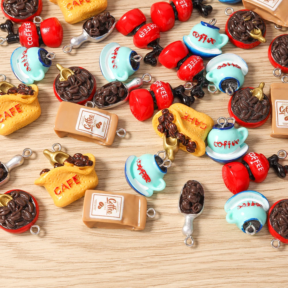 Tusember 10 Stück Kunstharz-Simulations-Lebensmittel-Anhänger Kaffee-Anhänger für Schmuckherstellung Ohrringe Halsketten Armbänder DIY-Zubehör – Detail 1