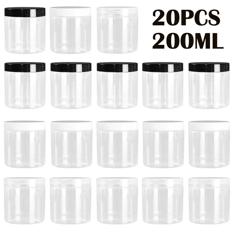 20pcs 200ml Empty Clear PET Jar Refillable Sample Bottles Face Cream Jar Lotion Cosmetic Container Travel Bottle Storage Suupply