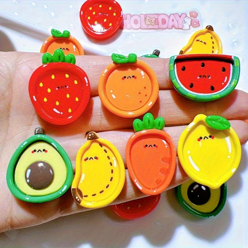 7pcs Cartoon Fruit Refrigerator Magnets - Cute Smiling Avocado, Watermelon, Kiwi & Strawberry Magnets with Green Leaves