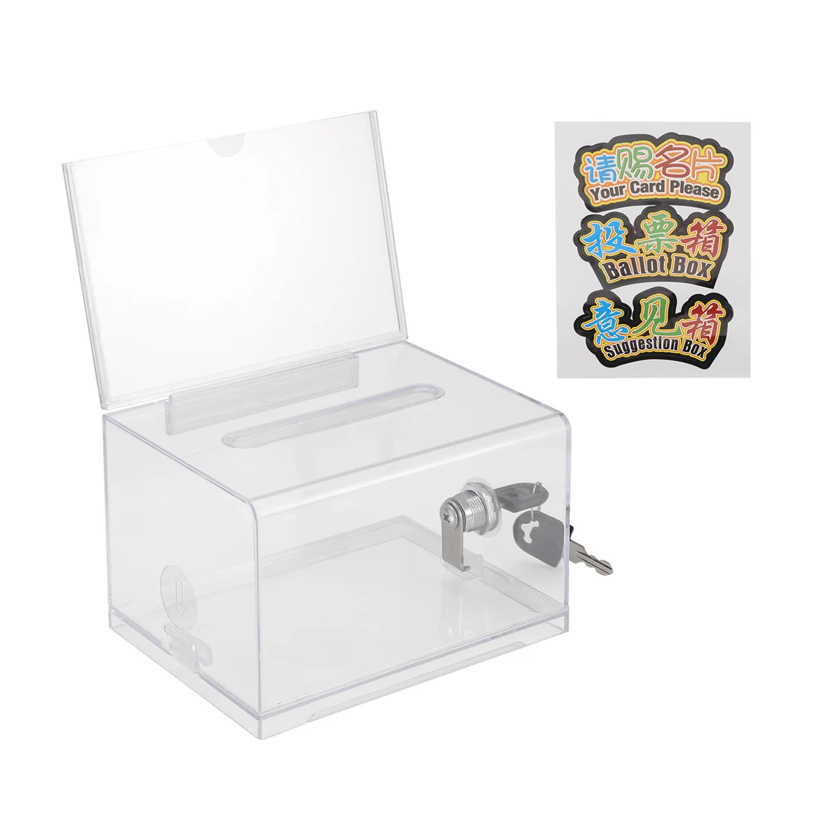 ✱1 Pack Acrylic Donation Box with Lock, Clear Ballot Box with Sign Holder, Suggestion Box for Fundraising