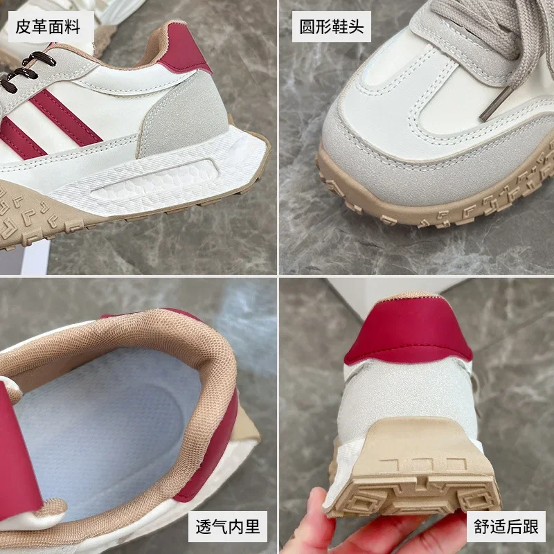 أحذية نسائية بنعل سميك، أحذية رياضية صيفية كاجوال من الجلد المرقعة، أحذية مفلكنة كاجوال للنساء