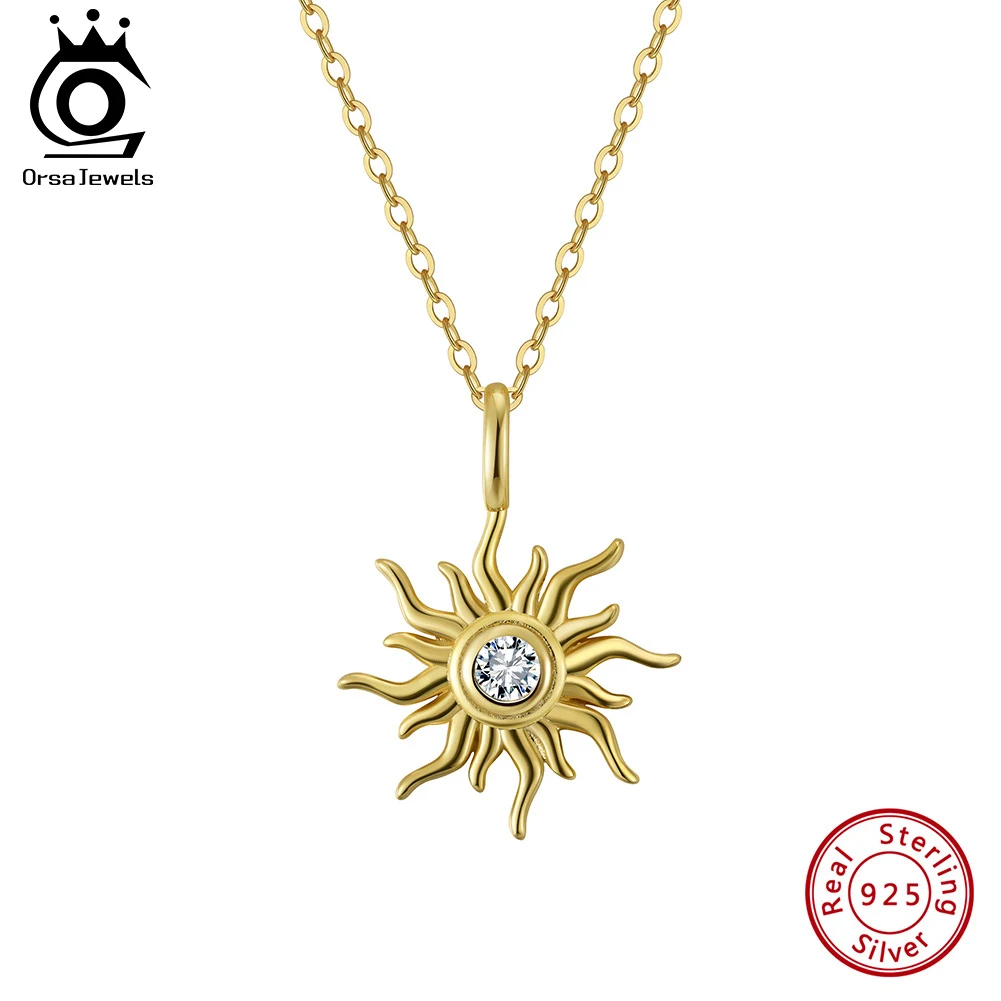 

ORSA JEWELS Vintage 5A Zirconia Sun Pendant Necklace 925 Sterling Silver CZ Evil Eyes Choker Chain Simple Jewelry Gift SAPN50