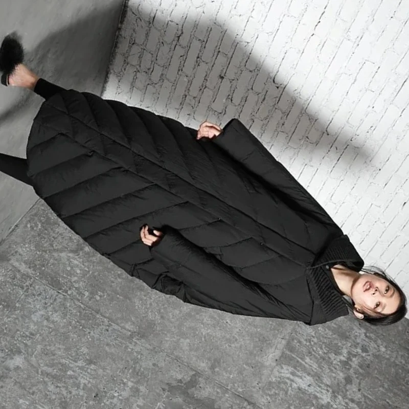 

Высококачественный пуховик с рукавами «летучая мышь», 90% утиный пух, женский зимний теплый длинный плащ, куртка-пуховик, оверсайз, с капюшоном