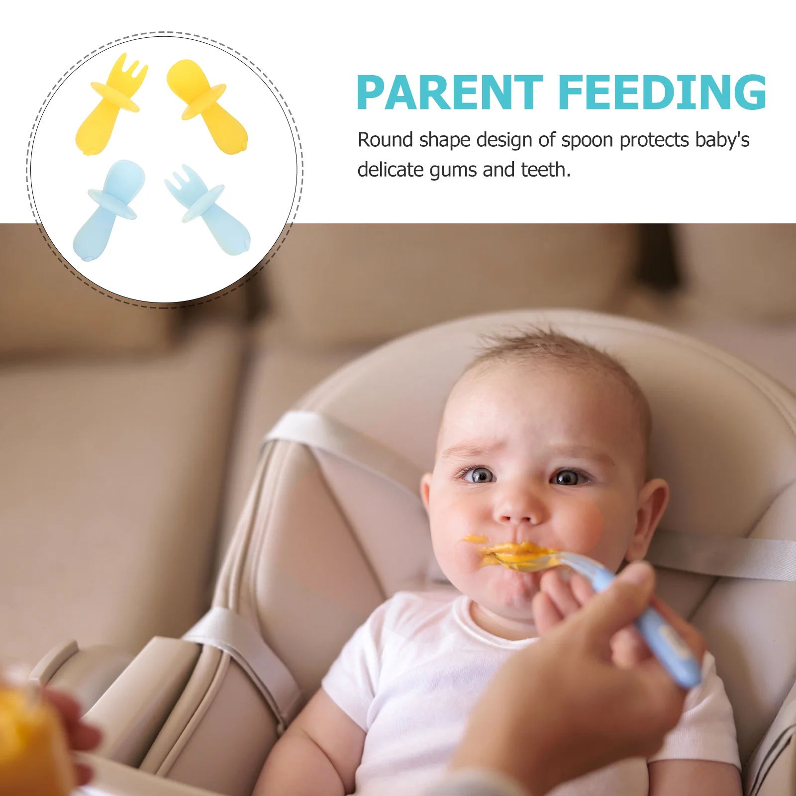 

2 шт., детская силиконовая мягкая ложка, набор вилок, безопасная круглая ложка, посуда для кормления, обучающая посуда для кормления детей