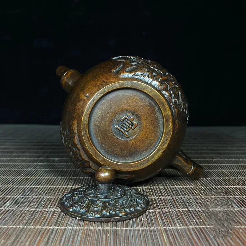 Solid Copper Teapot Figurine Oriental Eight Immortals Embossed Metal Art Feng Shui & Office Home Desktop Decoration