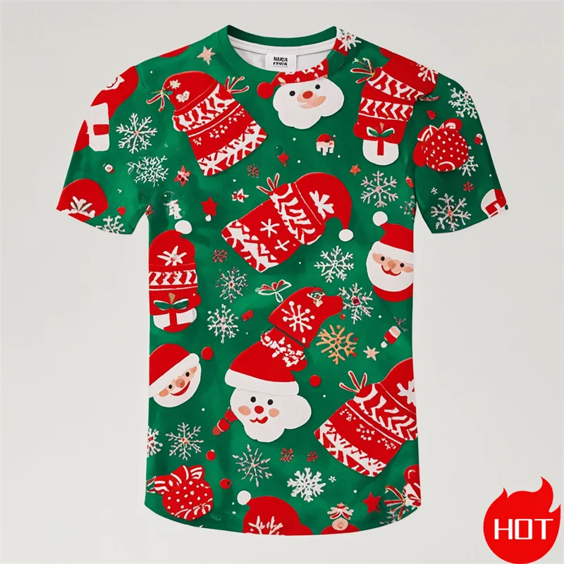 New Fashion 3D Happy Christmas Printing T Shirt For Men Short Sleeve T Shirts Unisex Xmas Graphic T-Shirts Y2k Mens Clothing Tee