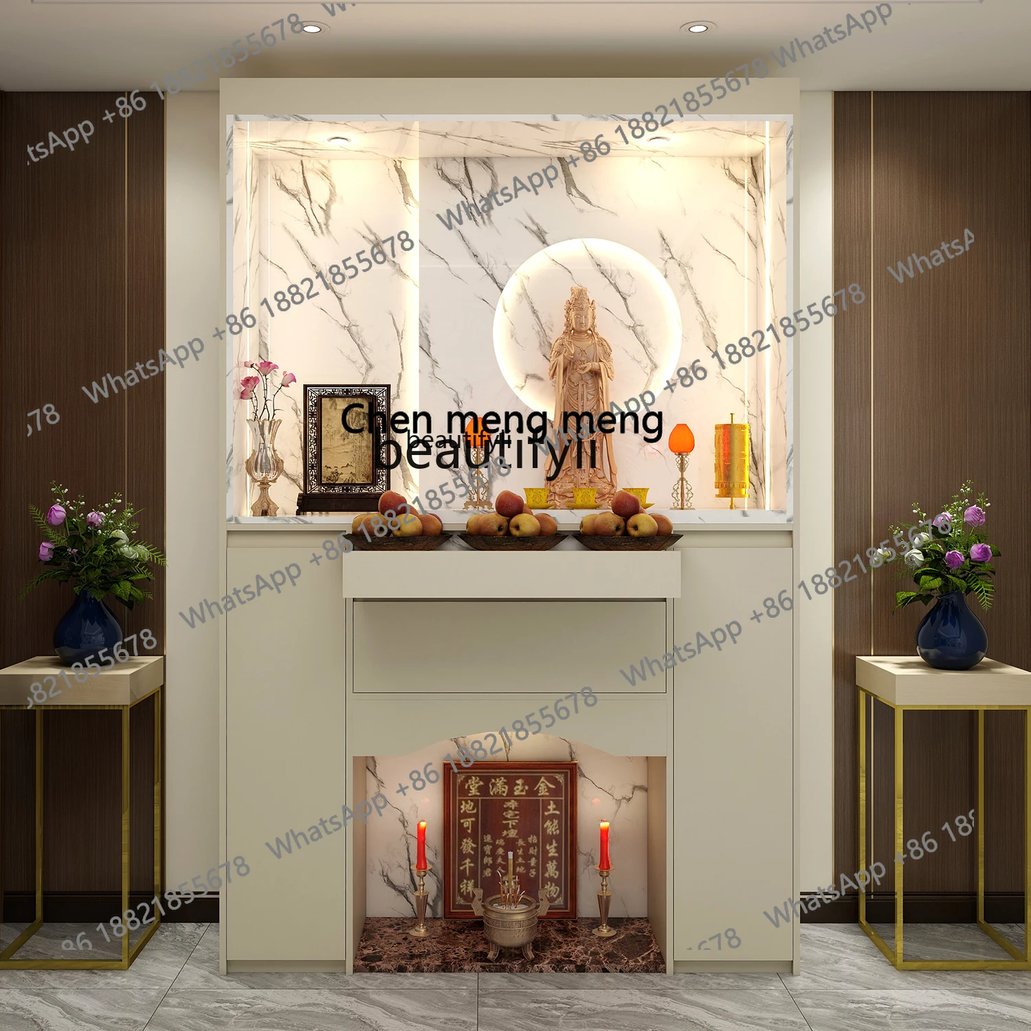 z183 Double Buddha cabinet, Buddhist niche, Buddhist door, standing cabinet, incense table, sacred cabinet, Chinese-style altar