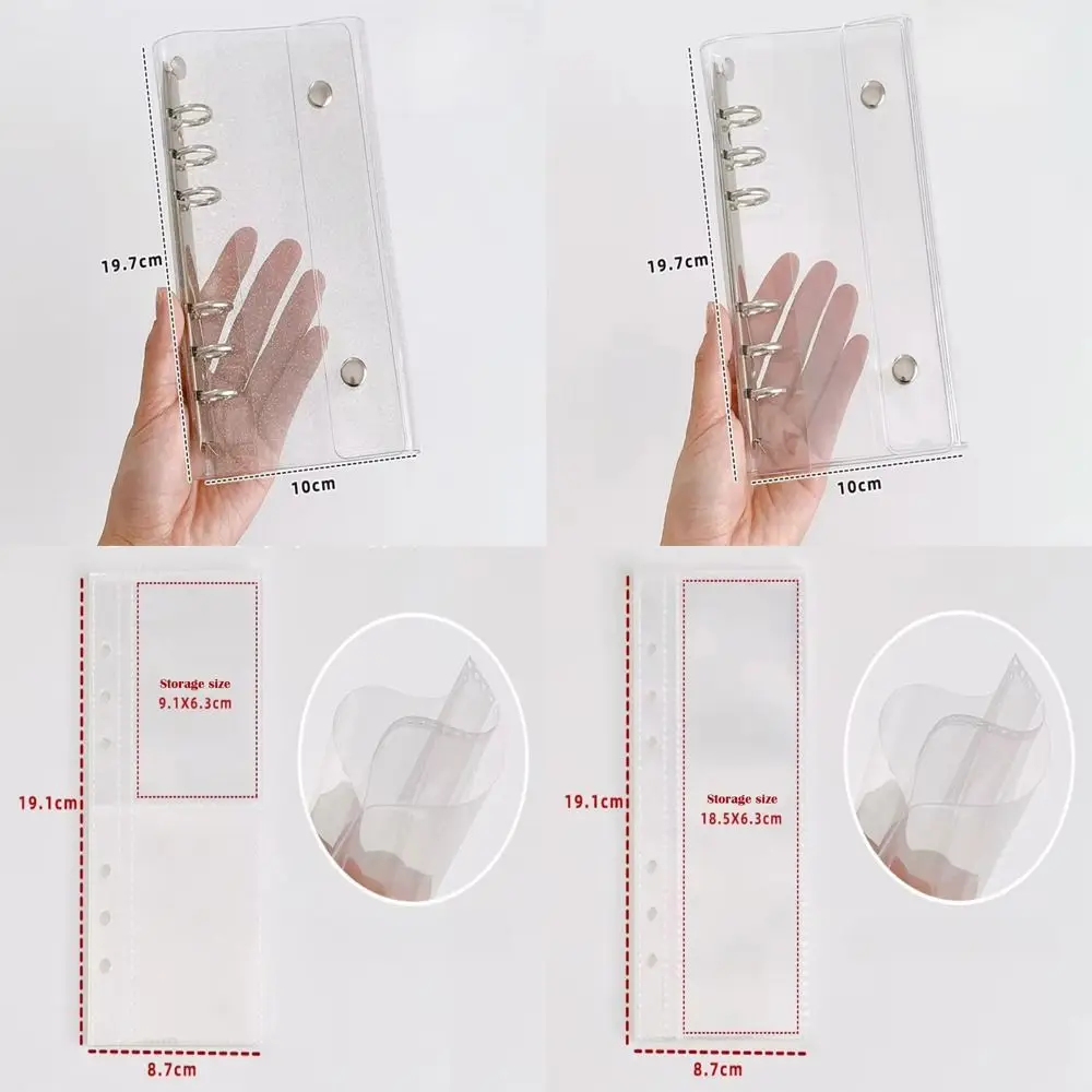 A6 Loose Leaf Cover Half Laser Transparent 6-Hole Narrow PVC Notebook Cover Detachable Design Double Buckle Flip Cover