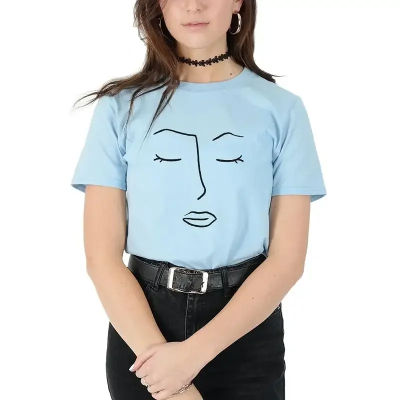 Line Art Face T Shirt Top Minimalism Streetwear Grunge Illustration Minimalistic