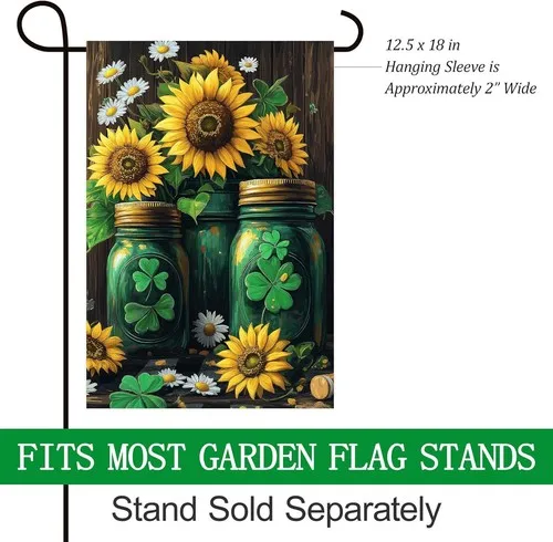 St. Patrick's Day Daisy Sunflower Mason Jar Shamrock Clover Floral, 12
