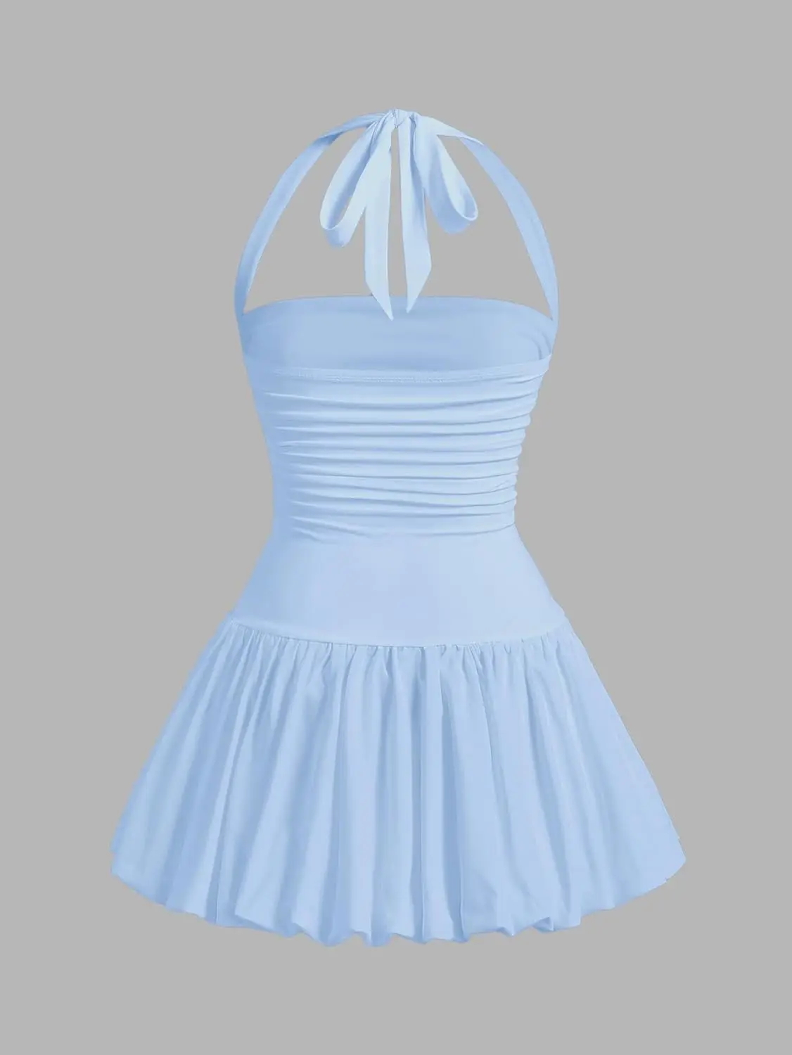 فستان نسائي قصير Y2K هالتر بدون ظهر فوق الركبة فقاعة نادي التخرج قصير مع شورت تحت الموضة