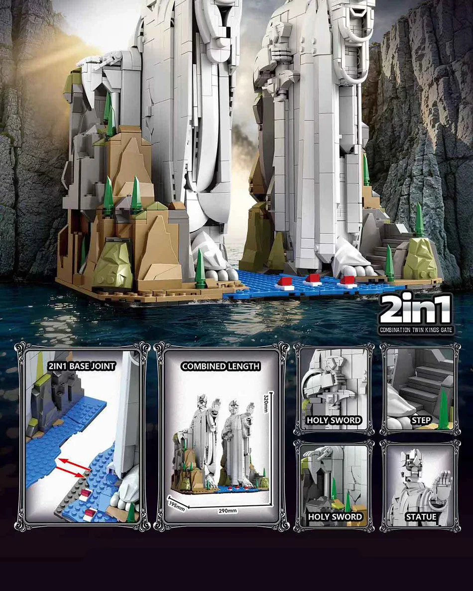 Creative MOC The Argonath Kit Pillar Of The kings Building Blocks Bricks Set MOC King Sculpture Model Toys For Boy Adult Gifts