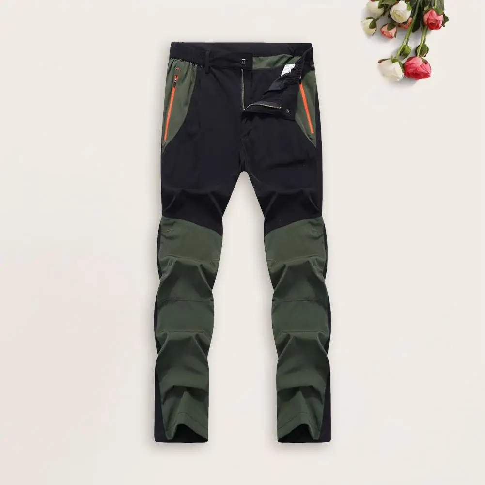 Men Casual Pants Zipper Pockets Pants Durable Waterproof Outdoor Pants with Elastic Waist Pockets for Fishing Climbing Hiking