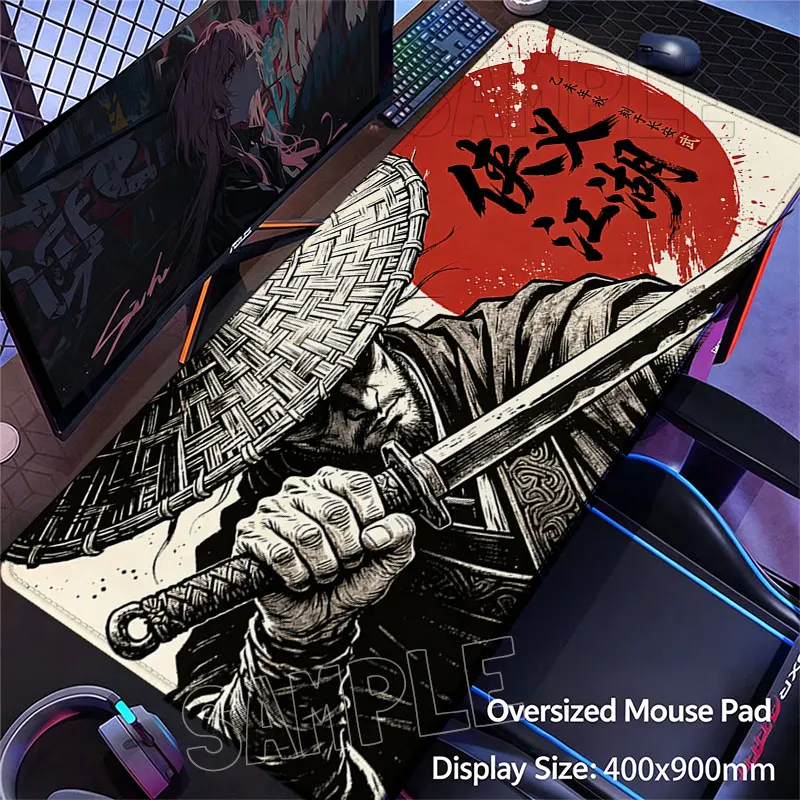 Ink Samurai Design Mauspad, Schreibtischunterlage, rutschfest, genähte Kante, für Computer, PC, Gaming, Tastatur, Maus, Büro, Gamer, Schreibtischzubehör