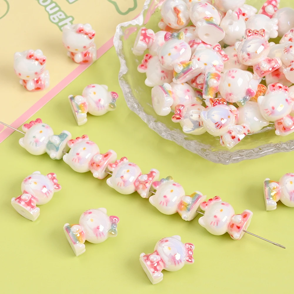 

10 шт., бусины из нетоксичной смолы Sanrio Hello Kitty, свободные бусины для DIY, детская цепочка для сосков, аксессуары, зажим для соски, ювелирные изделия