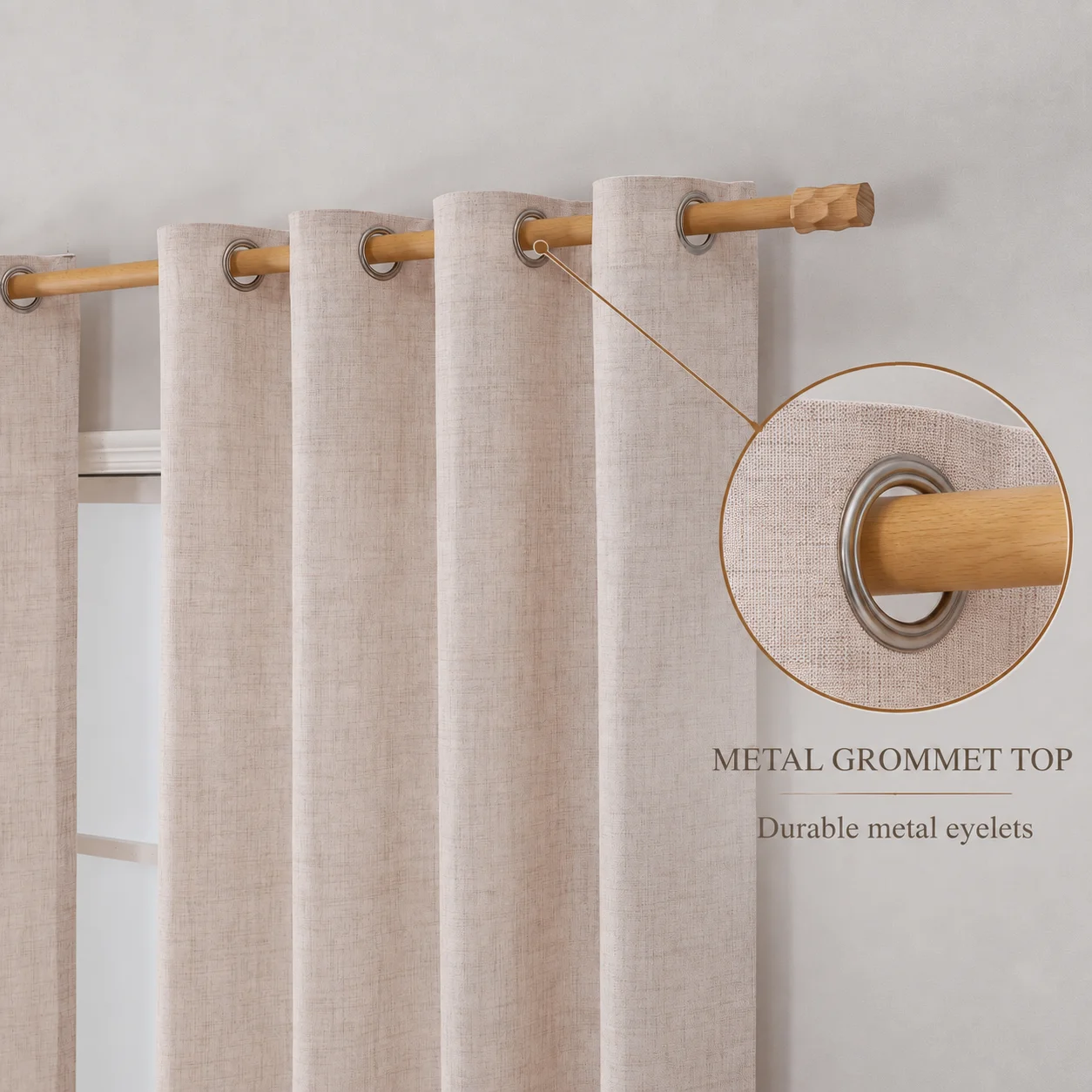 Japanese-Style Linen-Look Sheer Curtains, Light Filtering Privacy Drapes, Natural Textured Window Panels for Bedroom and Living Room, 2 Panels