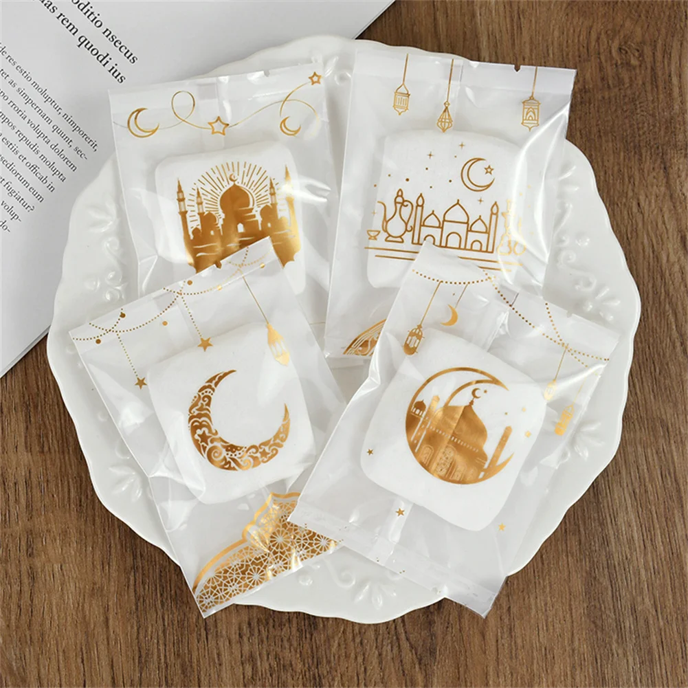 100Pcs Hot Seal Nougat Candy Baking Packaging Bag Ramadan Cookie Bags EID Mubarak Gift Decoration Muslim Islamic Party Supplies