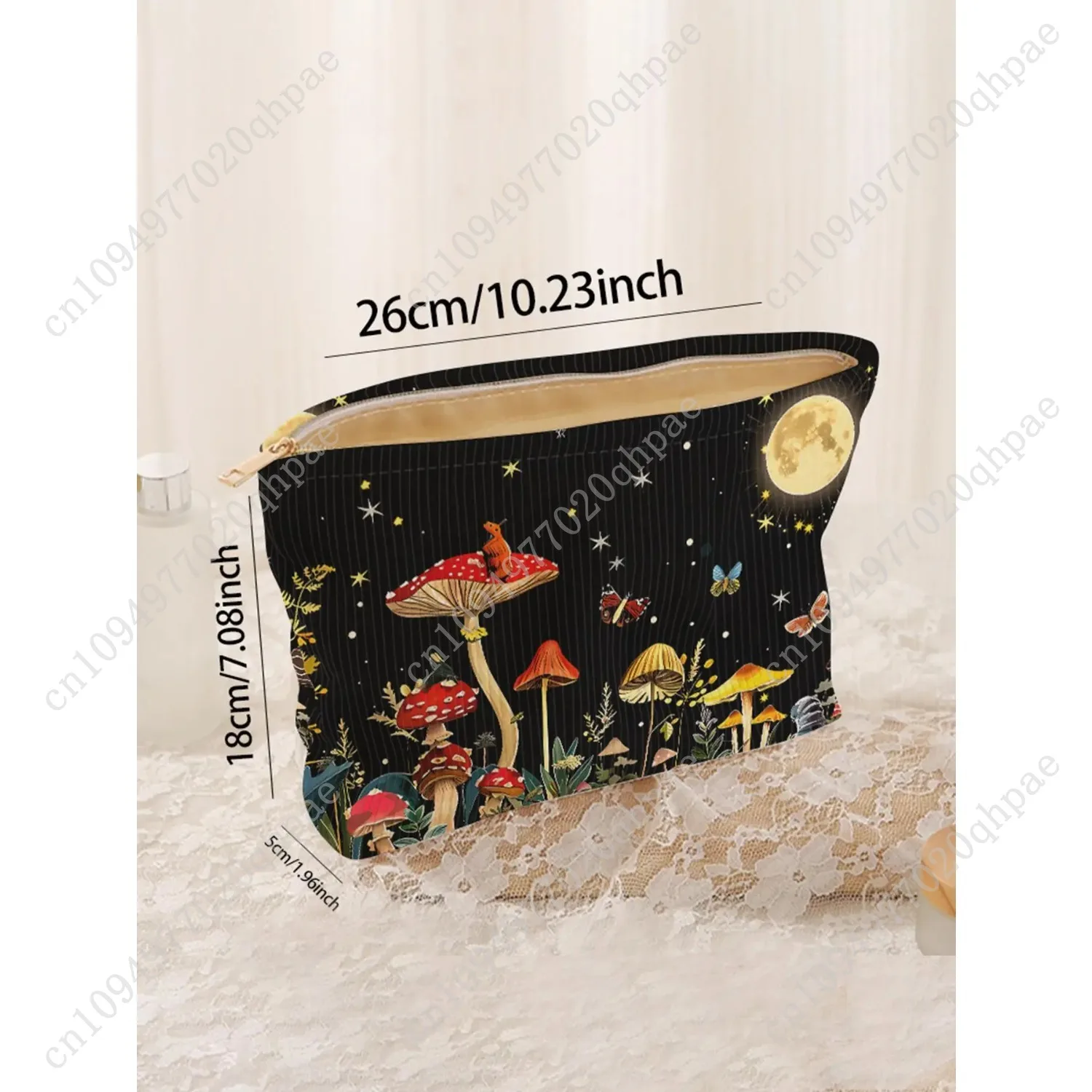 قطعة واحدة، حقيبة مكياج بسحاب على شكل غابة الفطر، حقيبة تخزين مكياج خفيفة الوزن ومتعددة الوظائف