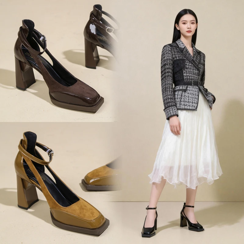 

Thick-soled Square-toe Buckle Low-cut Waterproof Platform Fashionable Versatile Comfortable and Slip-resistant Women's Shoes