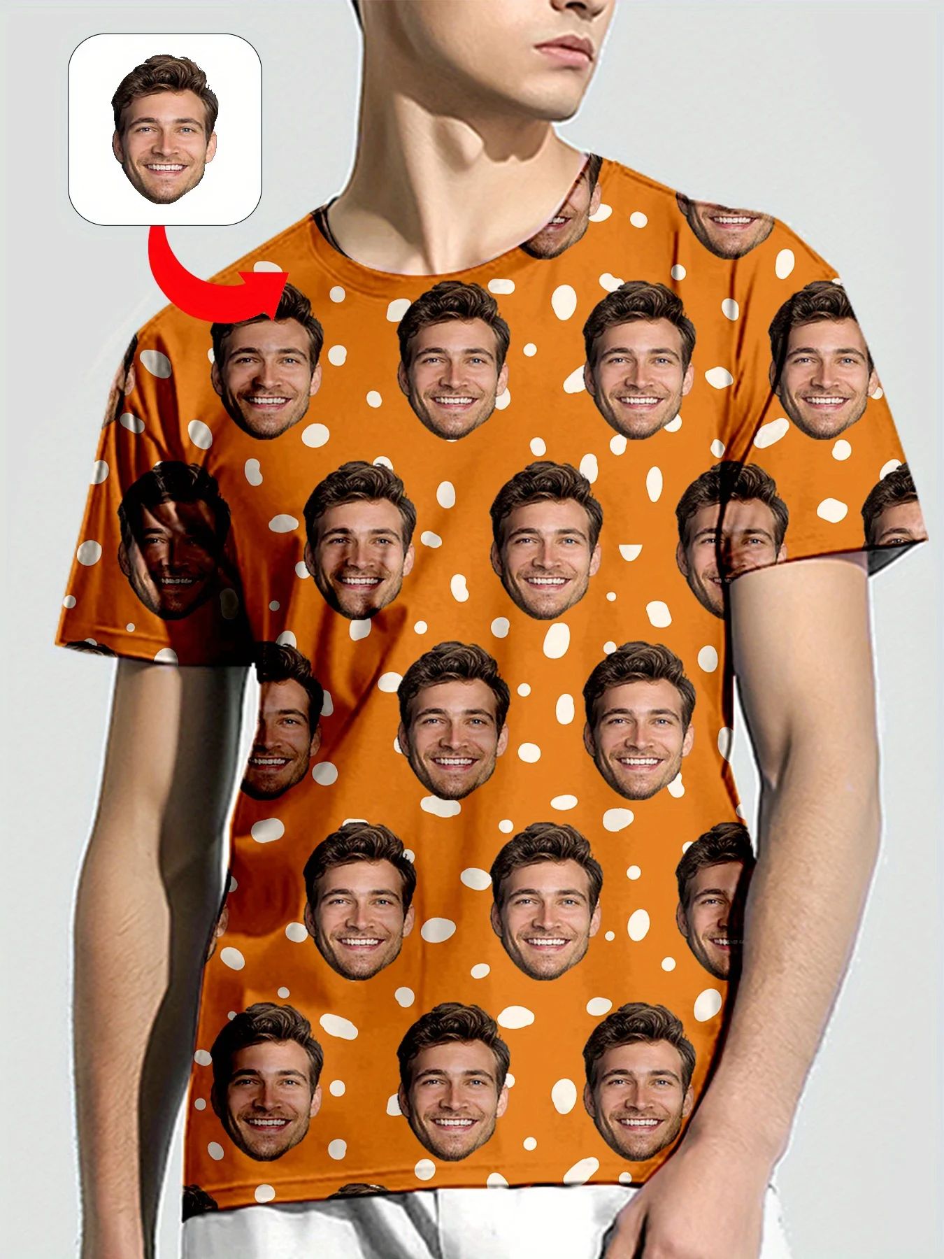 تي شيرت رجالي بطباعة وجه مخصص ثلاثي الأبعاد صورة كاملة مخصصة برقبة دائرية وأكمام قصيرة نمط حصري مخصص هدية صيفية