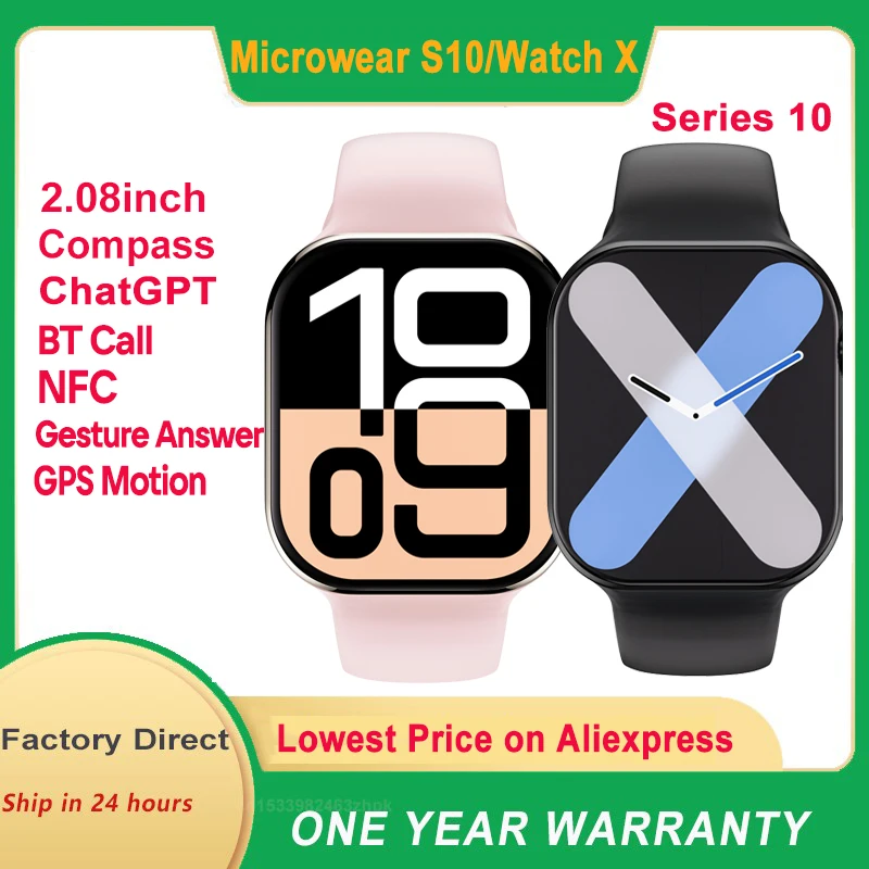 Microwear S10 WATCH X Series 10 Smart Watch  48mm Gesture Answer ChatGPT NFC Compass GPS Motion Sport Smartwatch Women Men