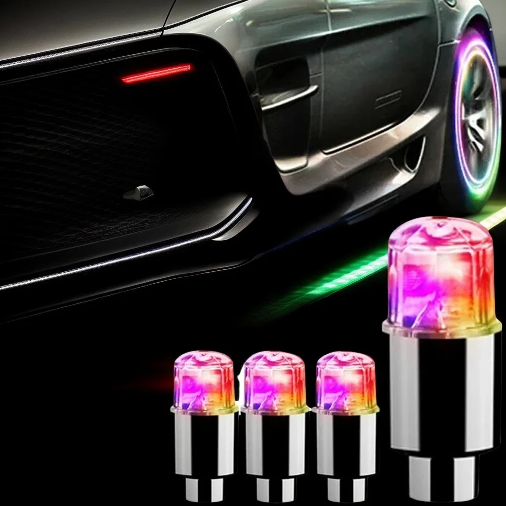 LED Tire Valve Cap Lights - Colorful Flash Lamps for Bicycle Car Motorcycle Wheel