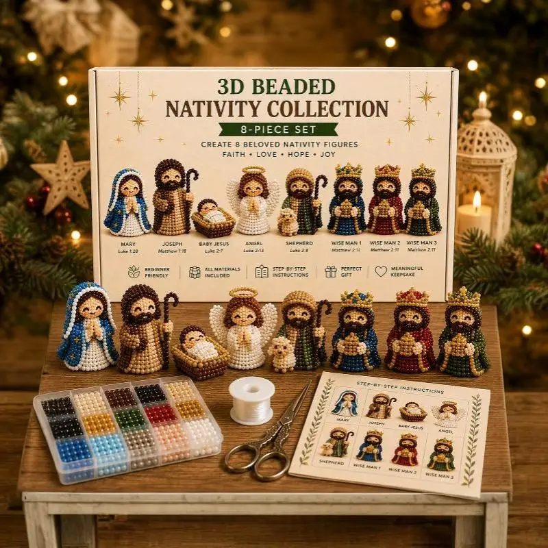 Nativity Bead Craft Kit 3D Beaded Figurine Decoration Beading Christmas Figure Kit For Adults Men Women Dad Wife Husband Gift