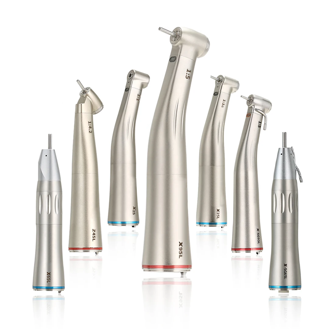 OEM Dentistry contraangulo X95L Dental 1:5 Increasing Speed Handpiece Against Contra Angle Optic Fiber Quattro Spray Red Rings