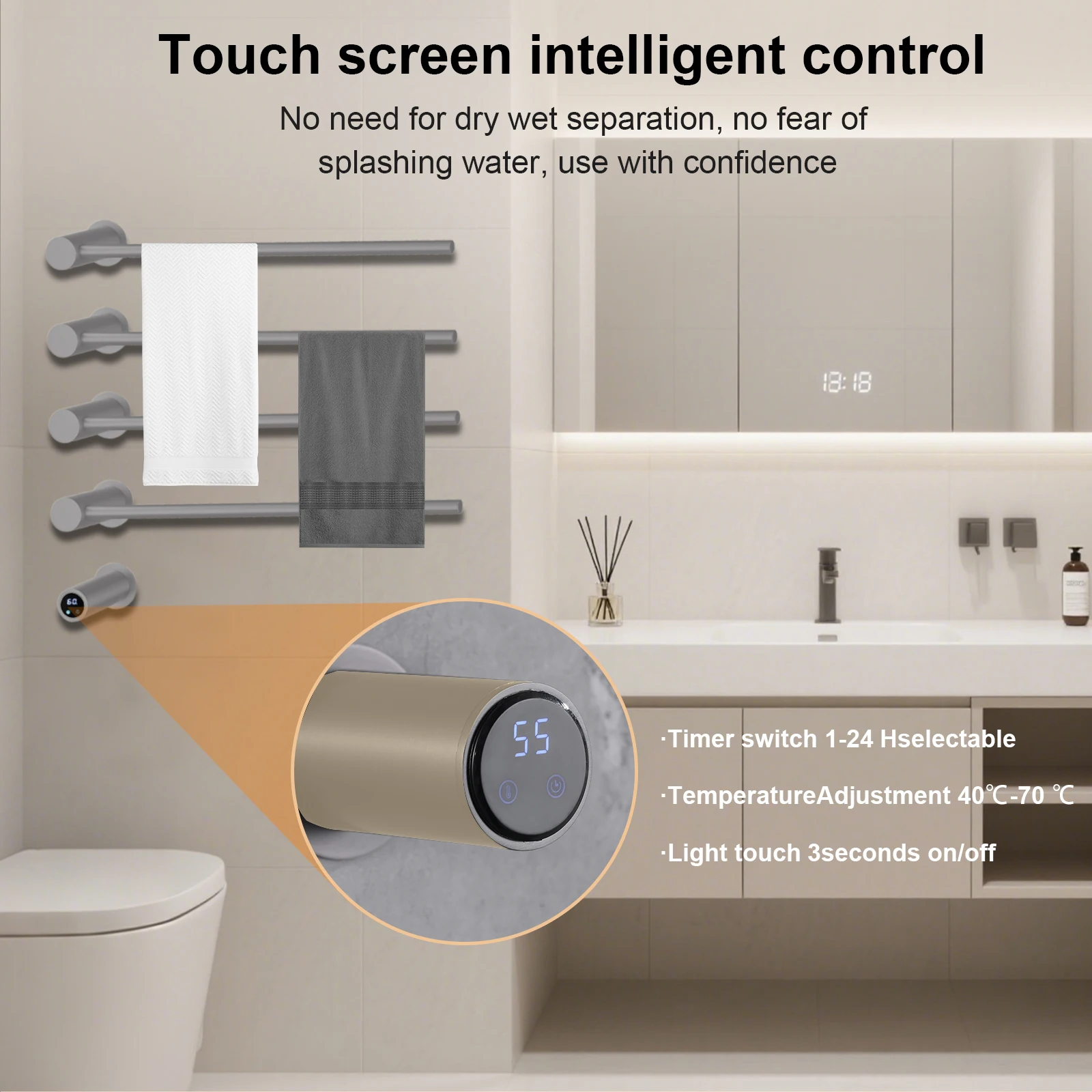 Полотенцесушитель, 4-барный полотенцесушитель из нержавеющей стали, светодиодный дисплей, электрический полотенцесушитель, полотенцесушитель для ванной комнаты с таймером