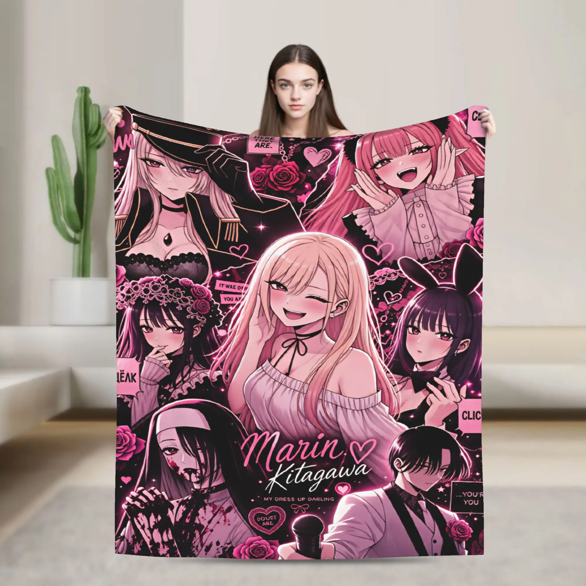 Marin Kitagawa Blanket Japan Anime  Warm Fashion Plush Throw Blanket For Boy Girl Outdoor Flannel Bedspread Bed Cover