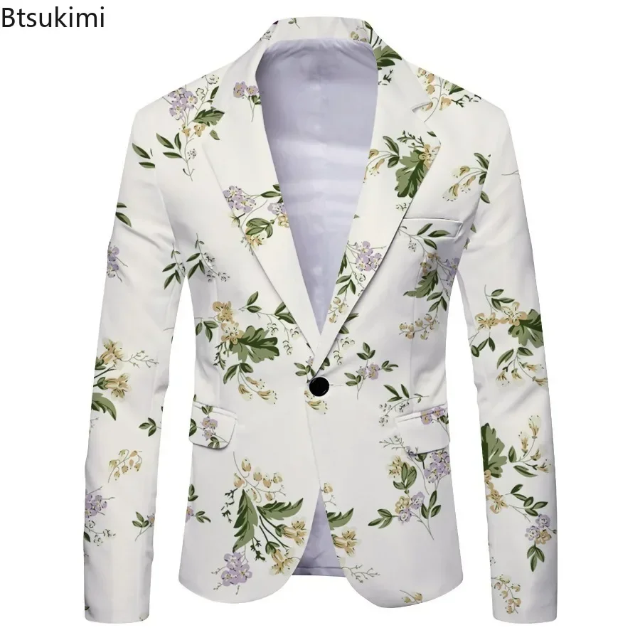 2024 Men\'s Slim Fit Blazers Jacket Fashion Gradient Print Suit Coats Man Trend Streetwear Casual Party Stage Prom Costume Male