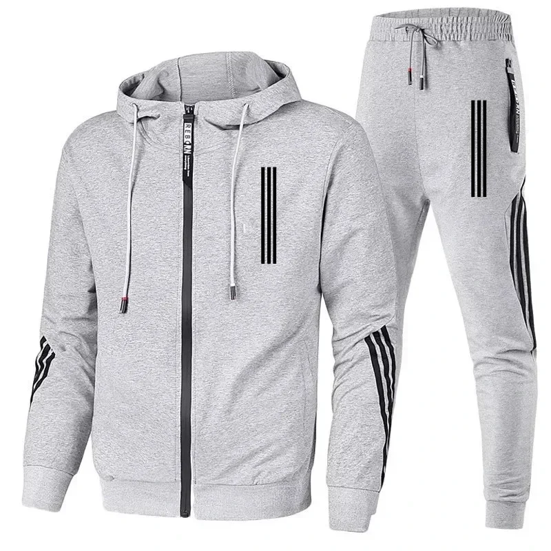 

Men's Hoodies+Pants Two Piece Sets Triple Slant Hoodie Jacket Sport Zipper Tracksuits Sports Jogging Male Fitness Clothing2024