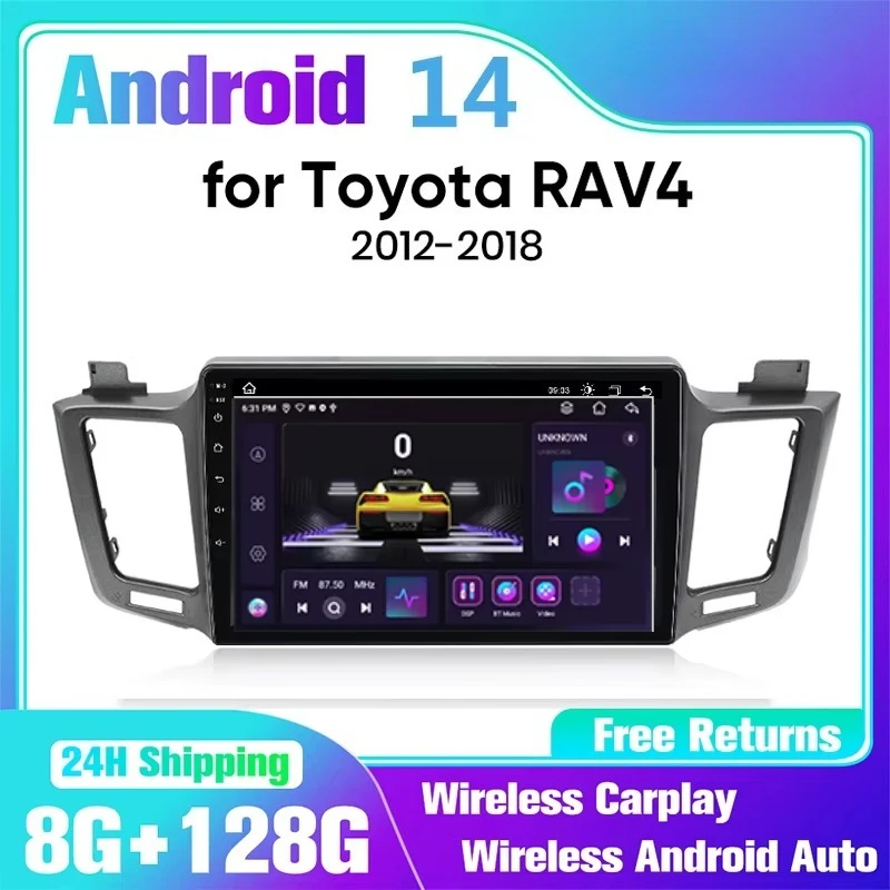 RAV4 IIII Android 14 Auto Radio for Toyota RAV4 RAV 4 2012 - 2018 Car Multimedia GPS Navigation 2din Wireless CarPlay Auto