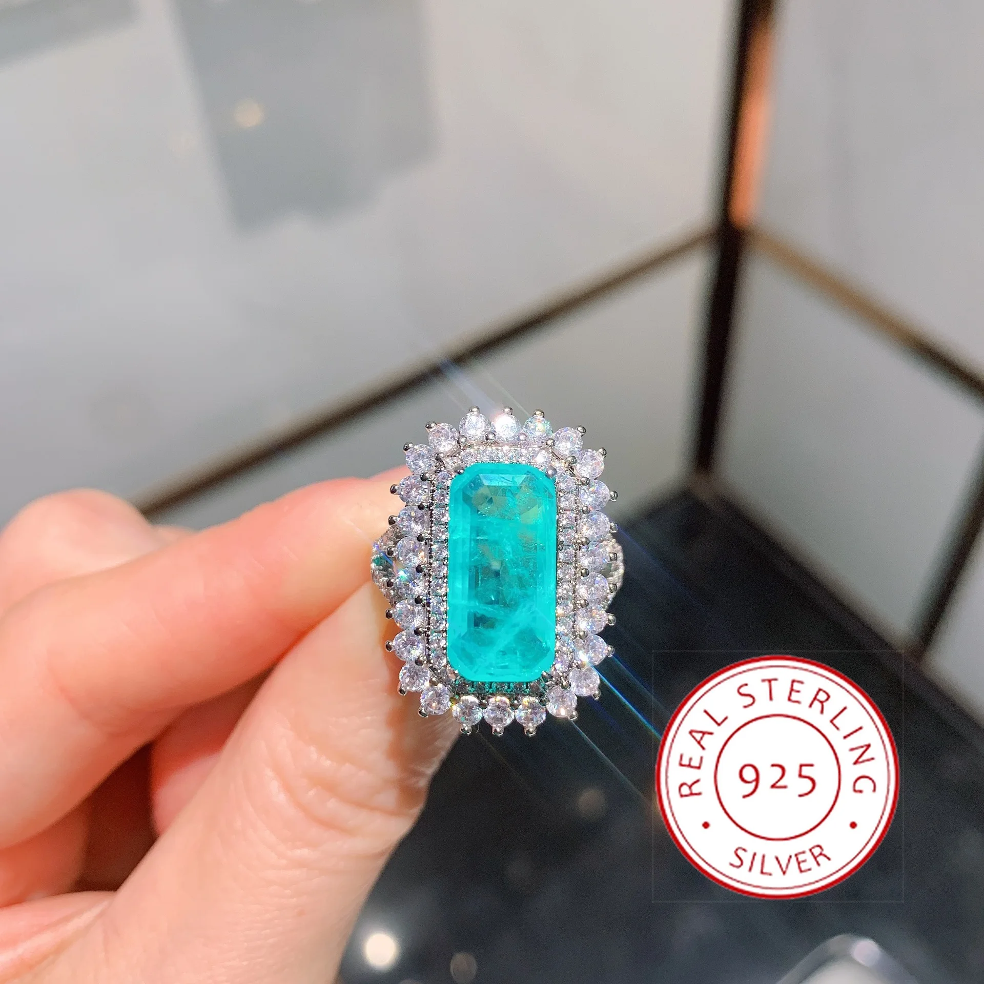 925 Silver New Paraiba Ring Sparkly Women's Jewelry Engagement Wedding Rings Attending Party Diamond Gift