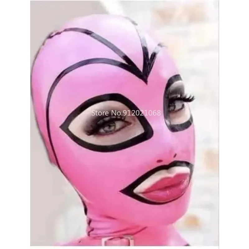 

Latex Mask Rubber Hoods Open Eyes Mouth Nose with Trims Halloween Mask Fetish Customized XS-XXL Women Cosplay Custumes