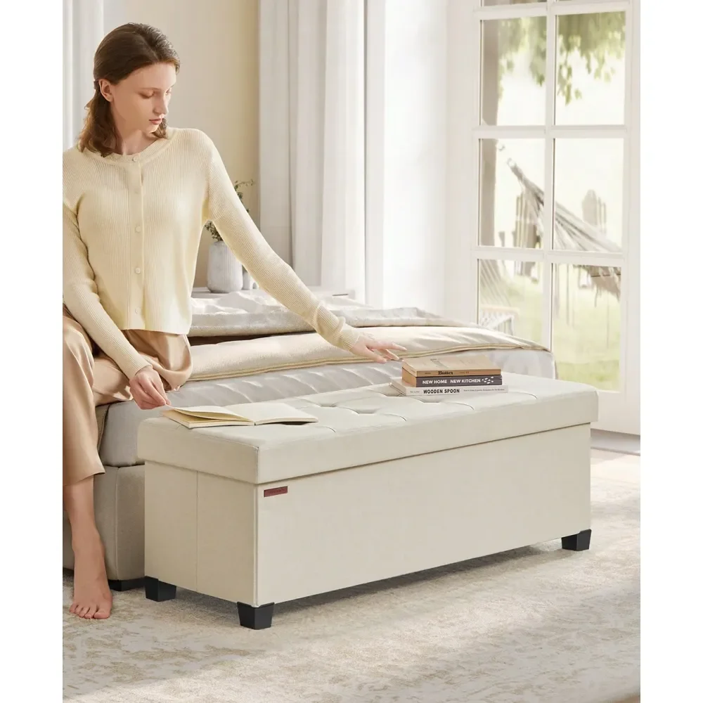 Storage Ottoman, Folding Storage Bench, Ottoman With Storage, Storage Ottoman Bench, For Living Room, Bedroom, 15 X 43.3 X 15.7