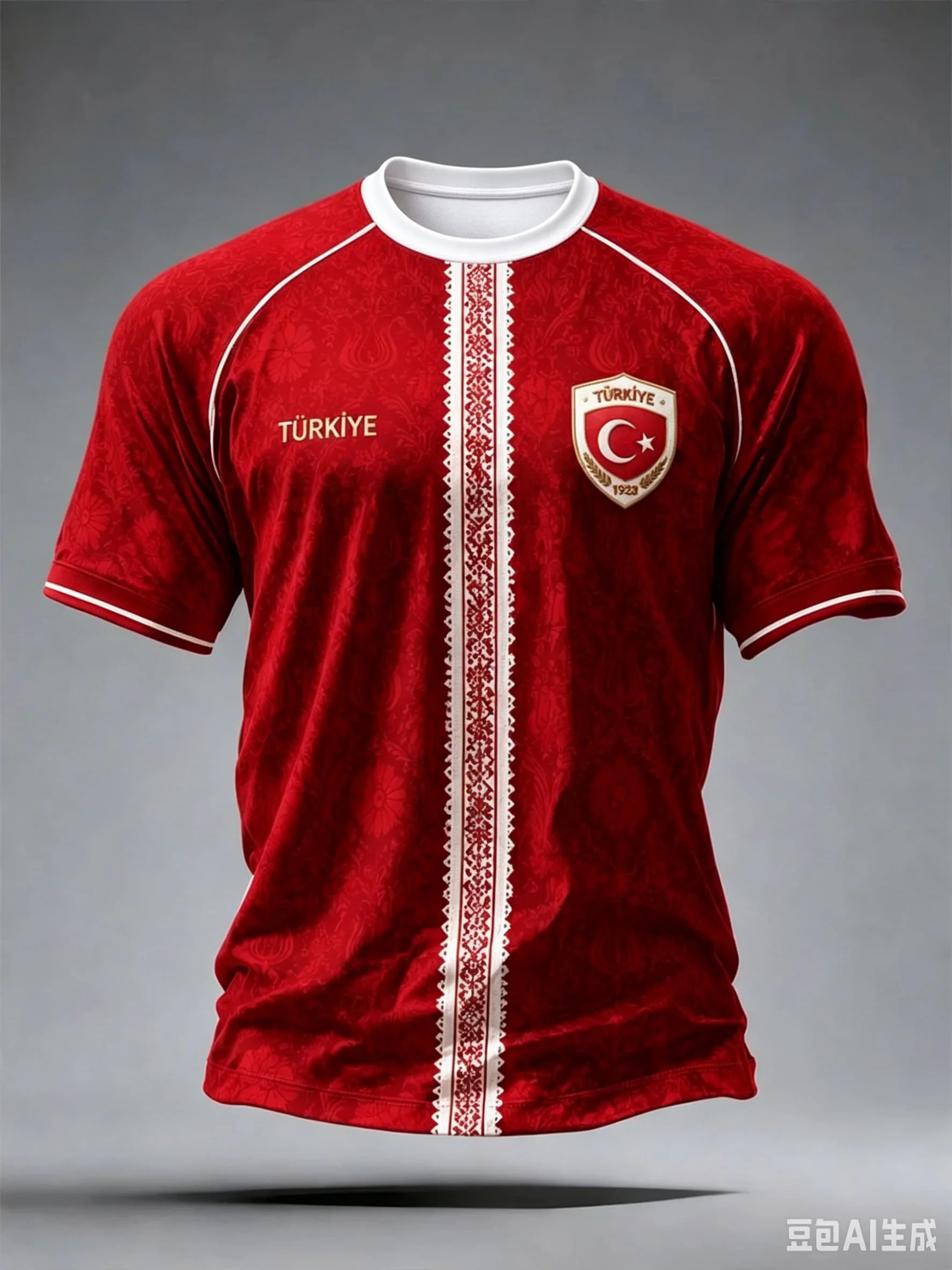 Türkiye Football Jersey Red Full Print TÜRKIYE Crescent Star Badge Gold Line Cuff Sports Fan Short Sleeve Unisex Tops Colthing