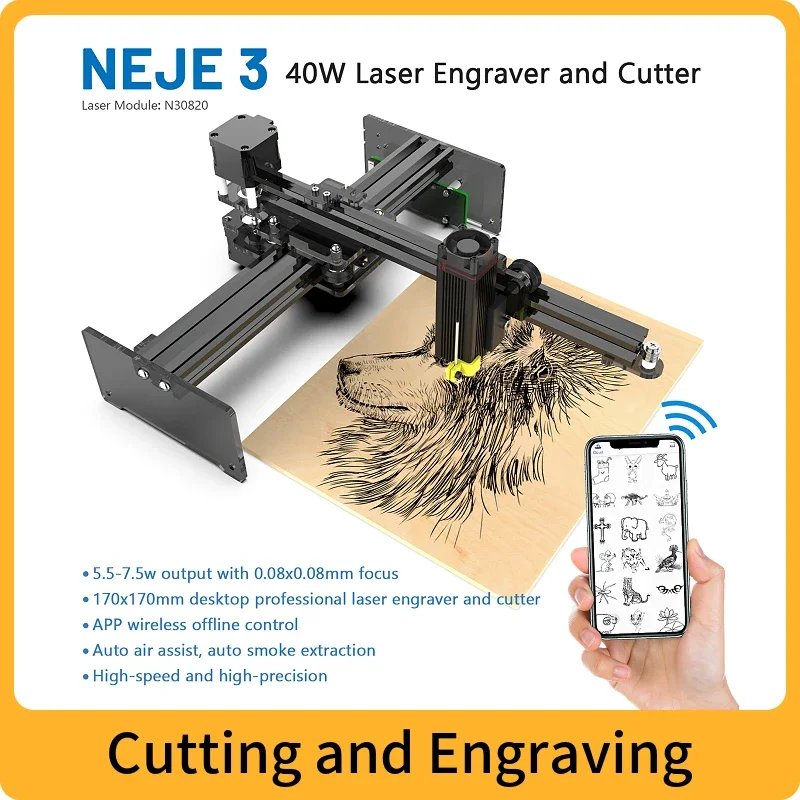 For 40W CNC Lightburn Laser Engraving Cutting Machine Portable Wood Engraver Cutter APP Control Bluetooth