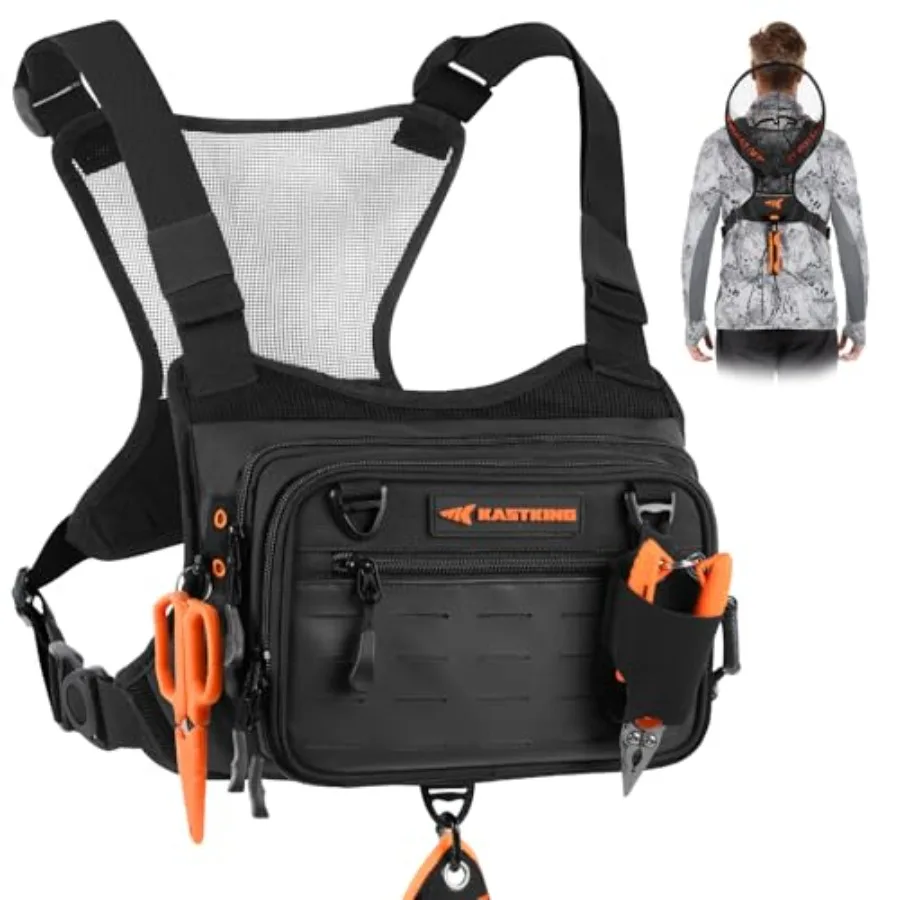 

Bait Boss Water-Resistant Fishing Chest Pack With EVA Zip-Down Workstation MOLLE Storage Adjustable Chest Straps